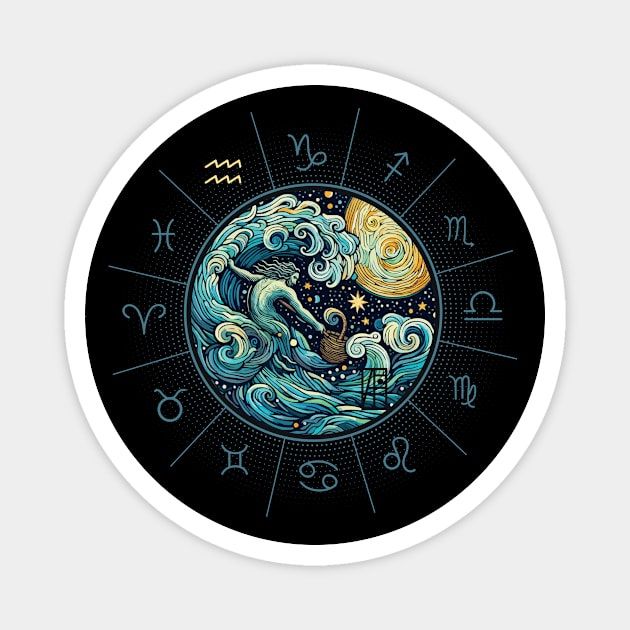 ZODIAC Aquarius - Astrological AQUARIUS - AQUARIUS - ZODIAC sign - Van Gogh style - 9 Magnet by ArtProjectShop